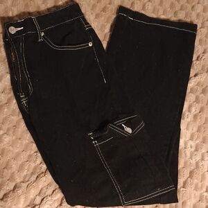 Black Cargo Jeans with Contrast White Stitching